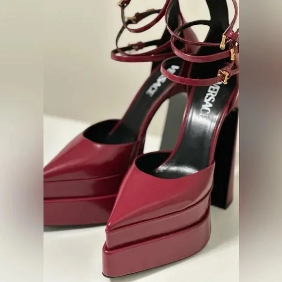 Versace Burgundy Platform Heels - Picture 9 of 11